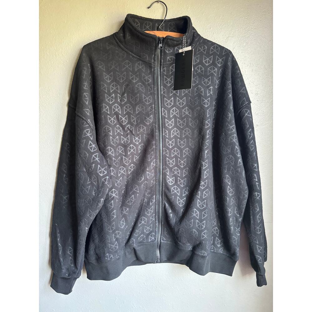 Rawgear Mens Monogram Track Jacket Fleece Full Zip Regular Fit‎ Black Size Large